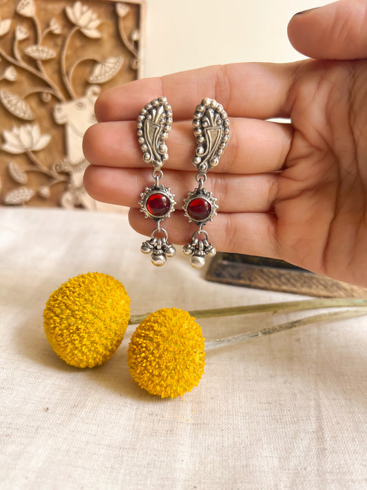 Matsya fish motif dangler in oxidised silver