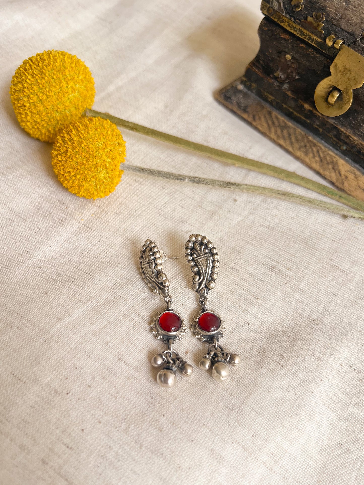 Matsya fish motif dangler in oxidised silver