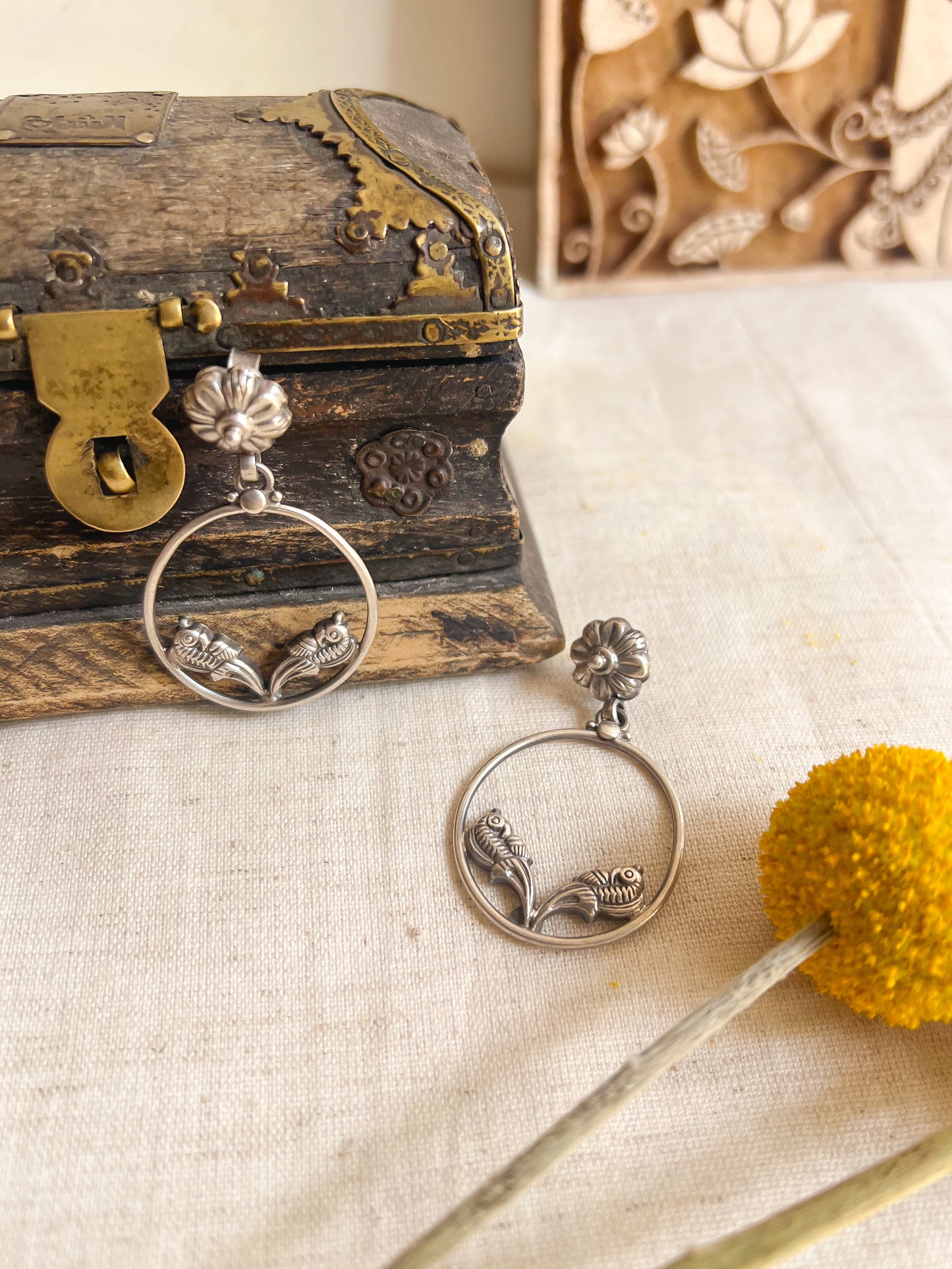 Panchi dangler in silver with bird motif