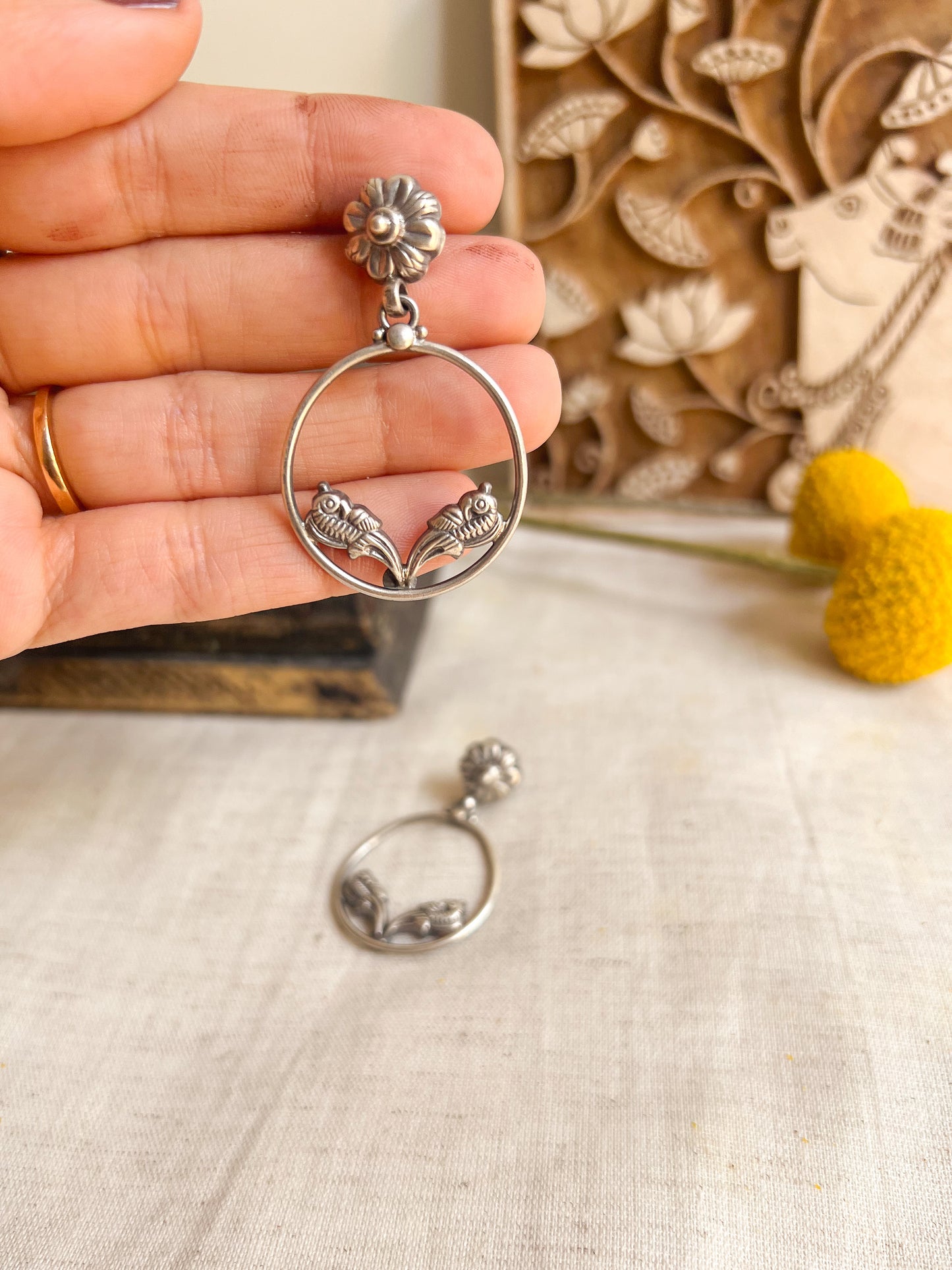 Panchi dangler in silver with bird motif