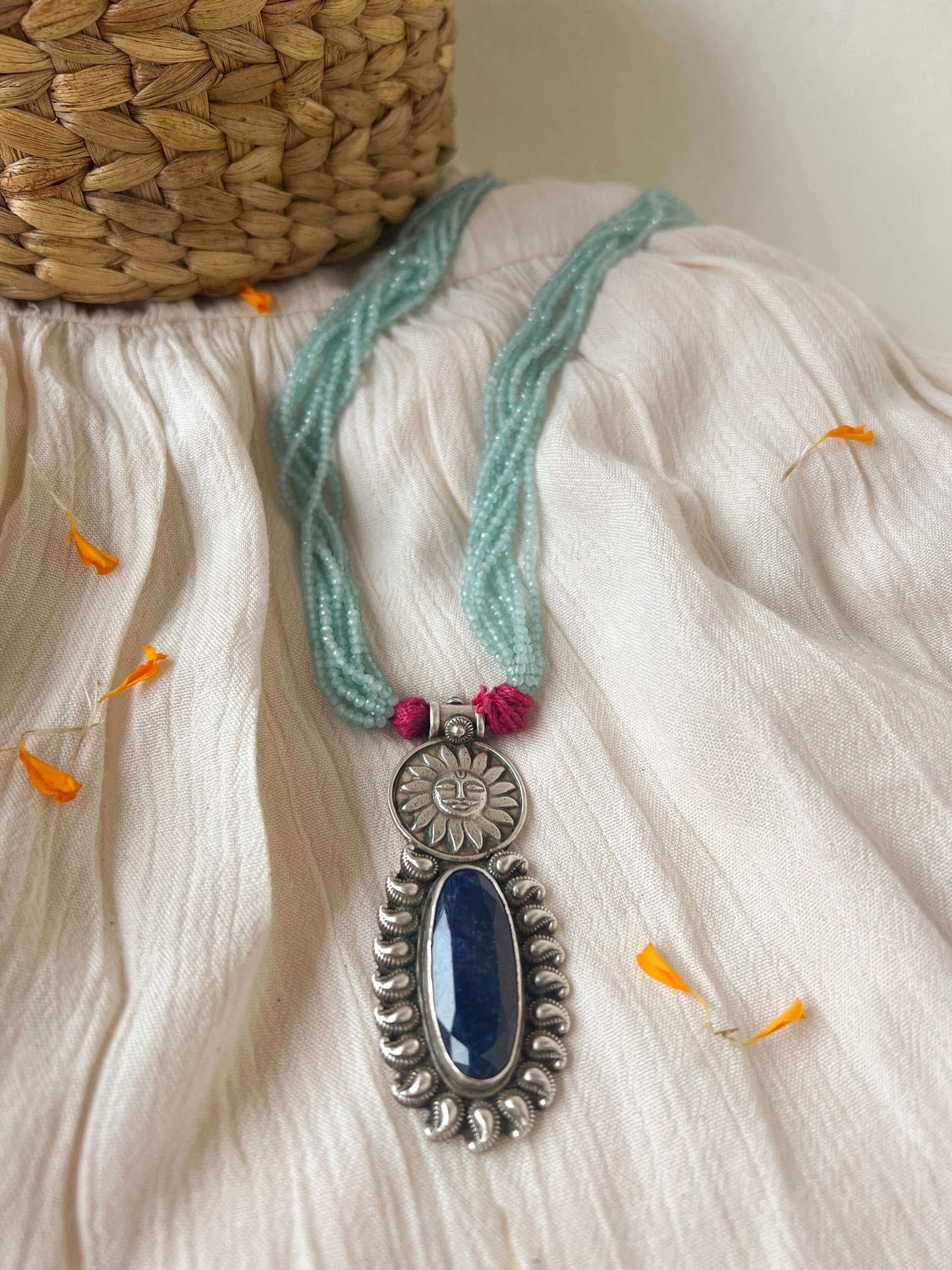 Shakti oxidised silver pendant with blue lapis lazuli