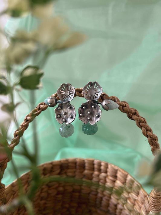 Jalaj silver earring with blue calcite and jade stone