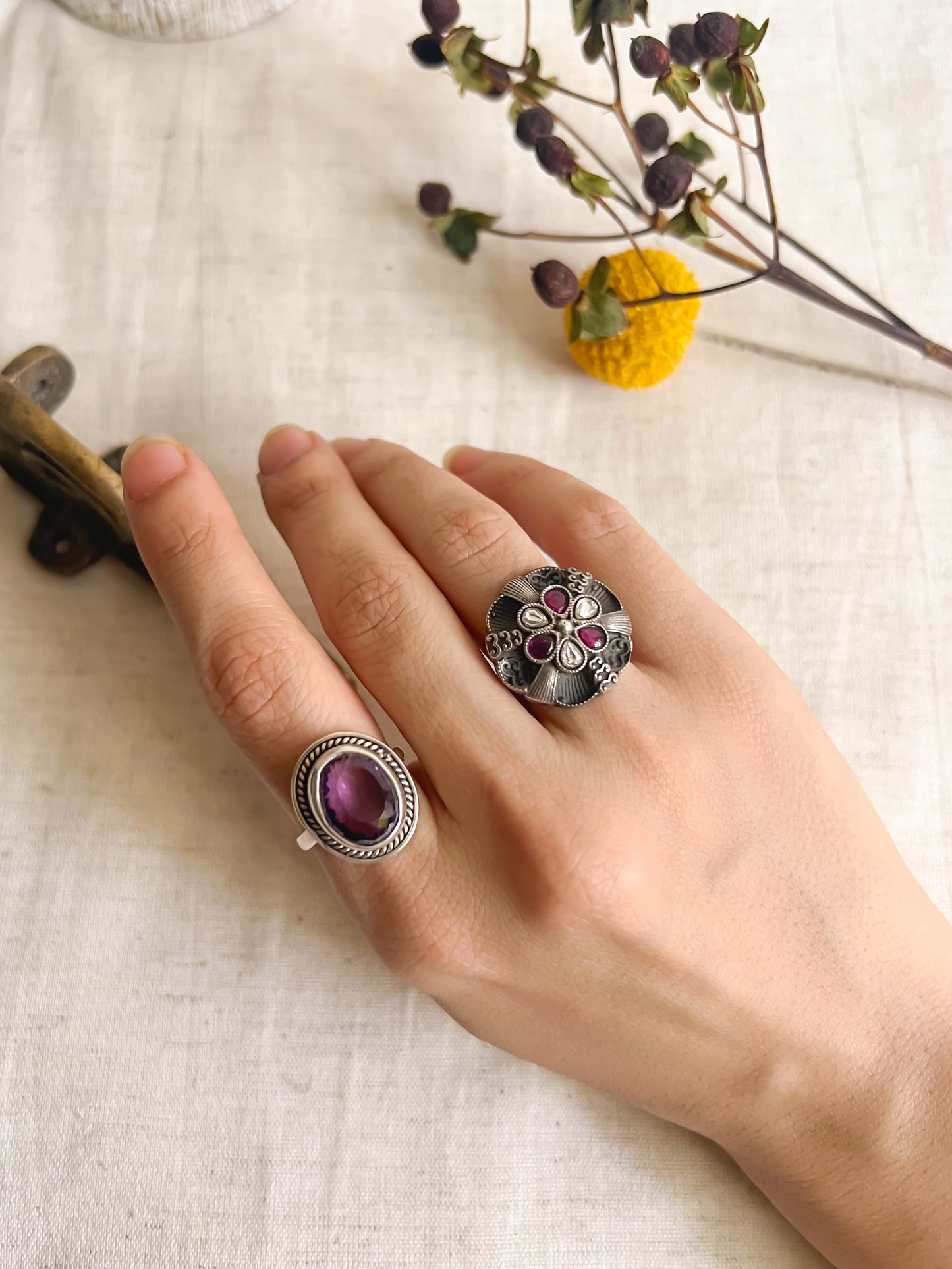 Avanya oxidised silver ring with adjustable band