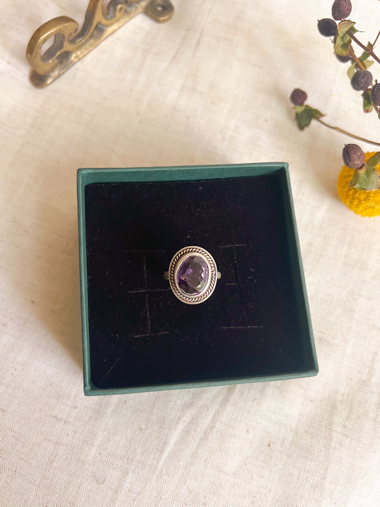 Shanti ring in oxidised sterling silver with purple amethyst(adjustable)