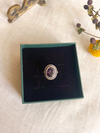 Shanti ring in oxidised sterling silver with purple amethyst(adjustable)