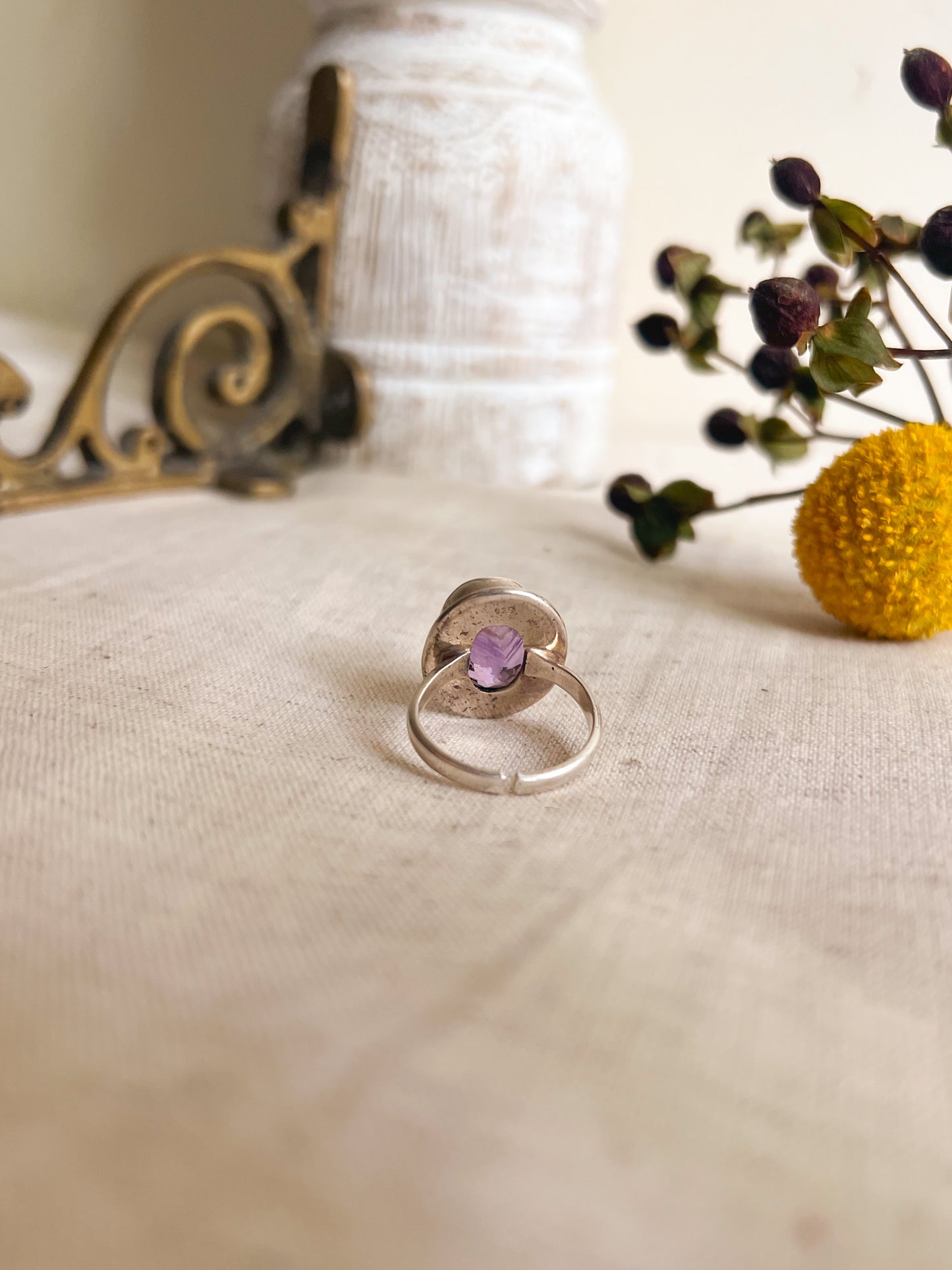 Shanti ring in oxidised sterling silver with purple amethyst(adjustable)