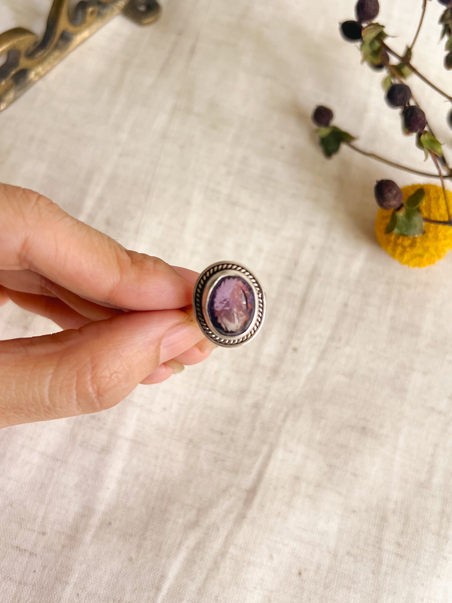 Shanti ring in oxidised sterling silver with purple amethyst(adjustable)