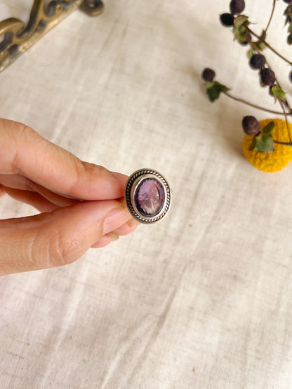 Shanti ring in oxidised sterling silver with purple amethyst(adjustable)