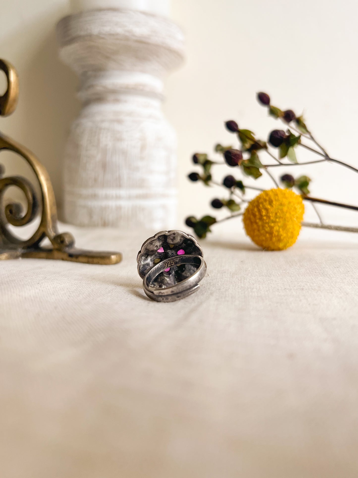 Avanya oxidised silver ring with adjustable band