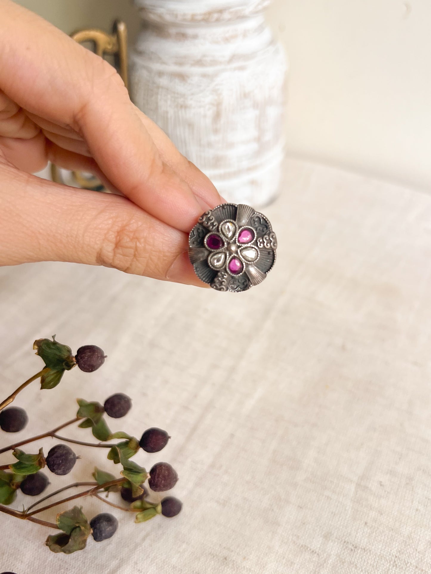 Avanya oxidised silver ring with adjustable band
