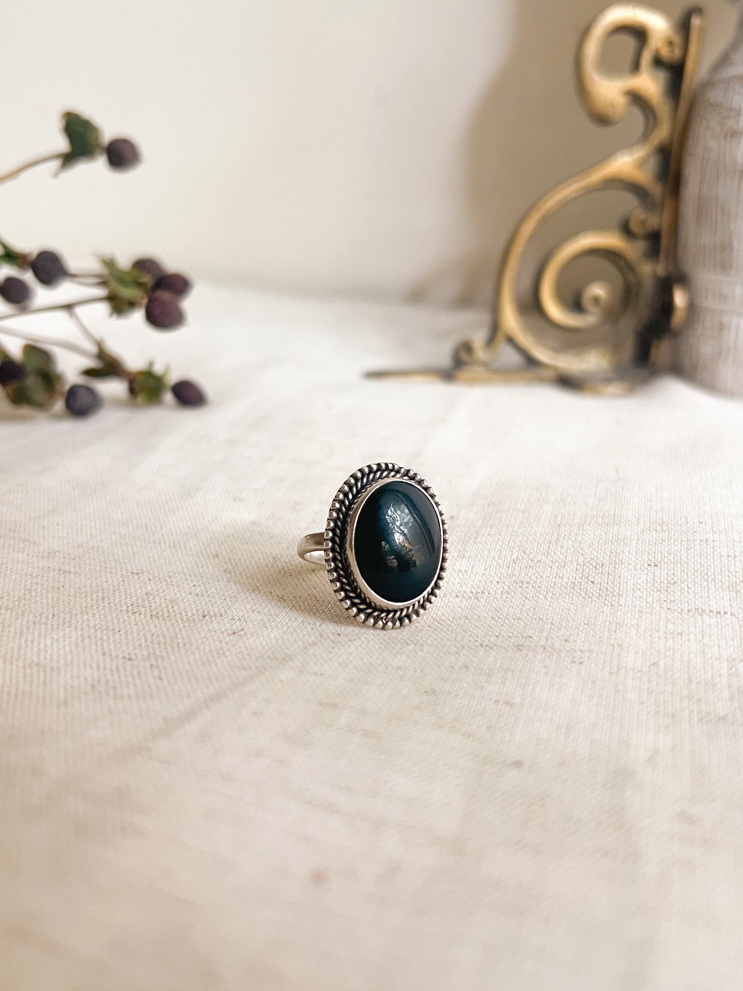 Aarzoo silver ring with Black onyx stone (adjustable)