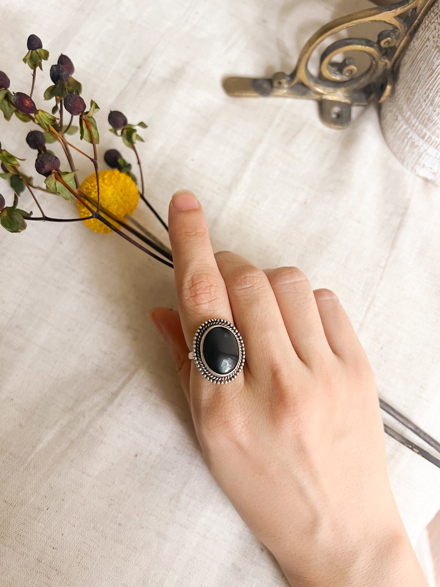 Aarzoo silver ring with Black onyx stone (adjustable)