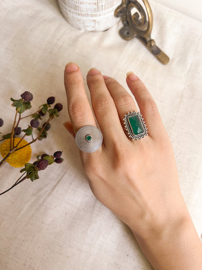 Zeena ring in oxidised silver with green stone (adjustable)