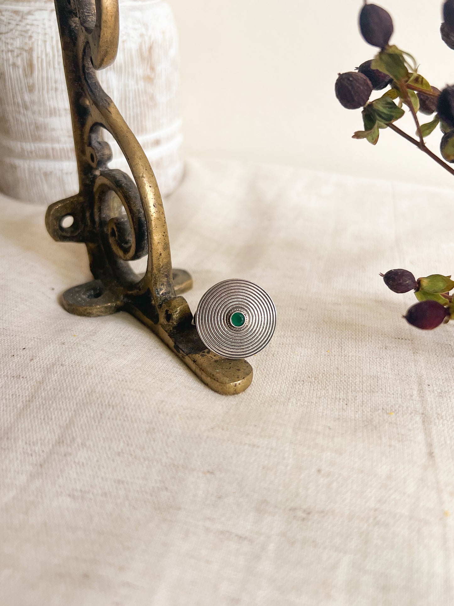 Zeena ring in oxidised silver with green stone (adjustable)