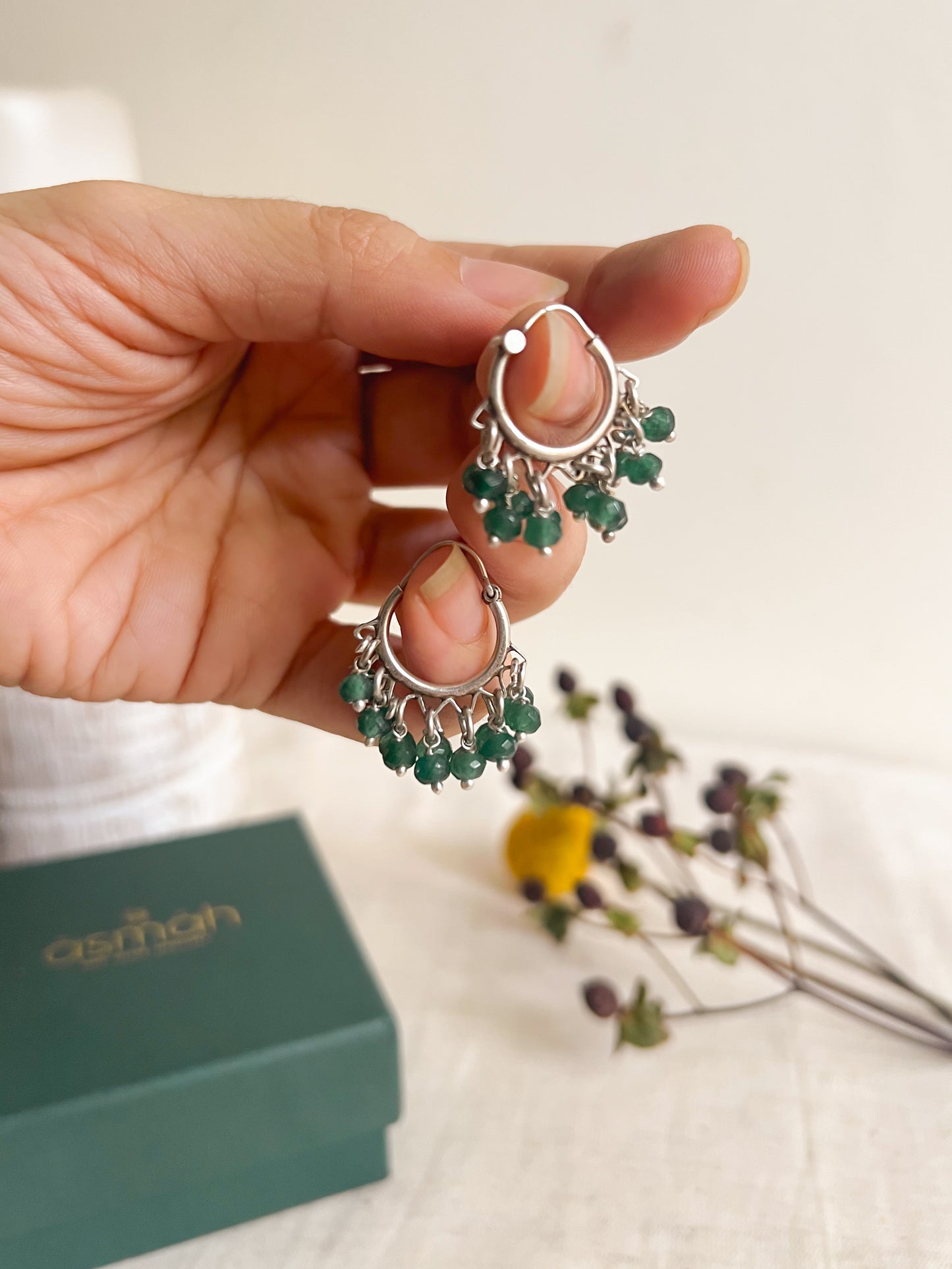 Chakra mini hoops with cluster beads in sterling silver (4 color variants)