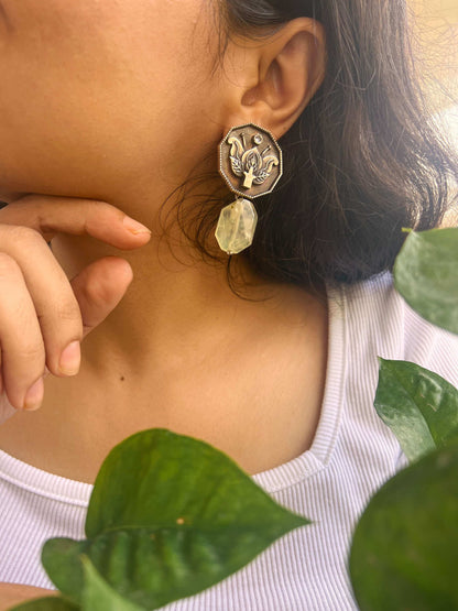 Pratika oxidised silver earring with jade stone