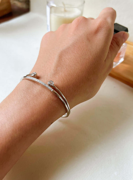 Twin energy bracelet bangle in silver