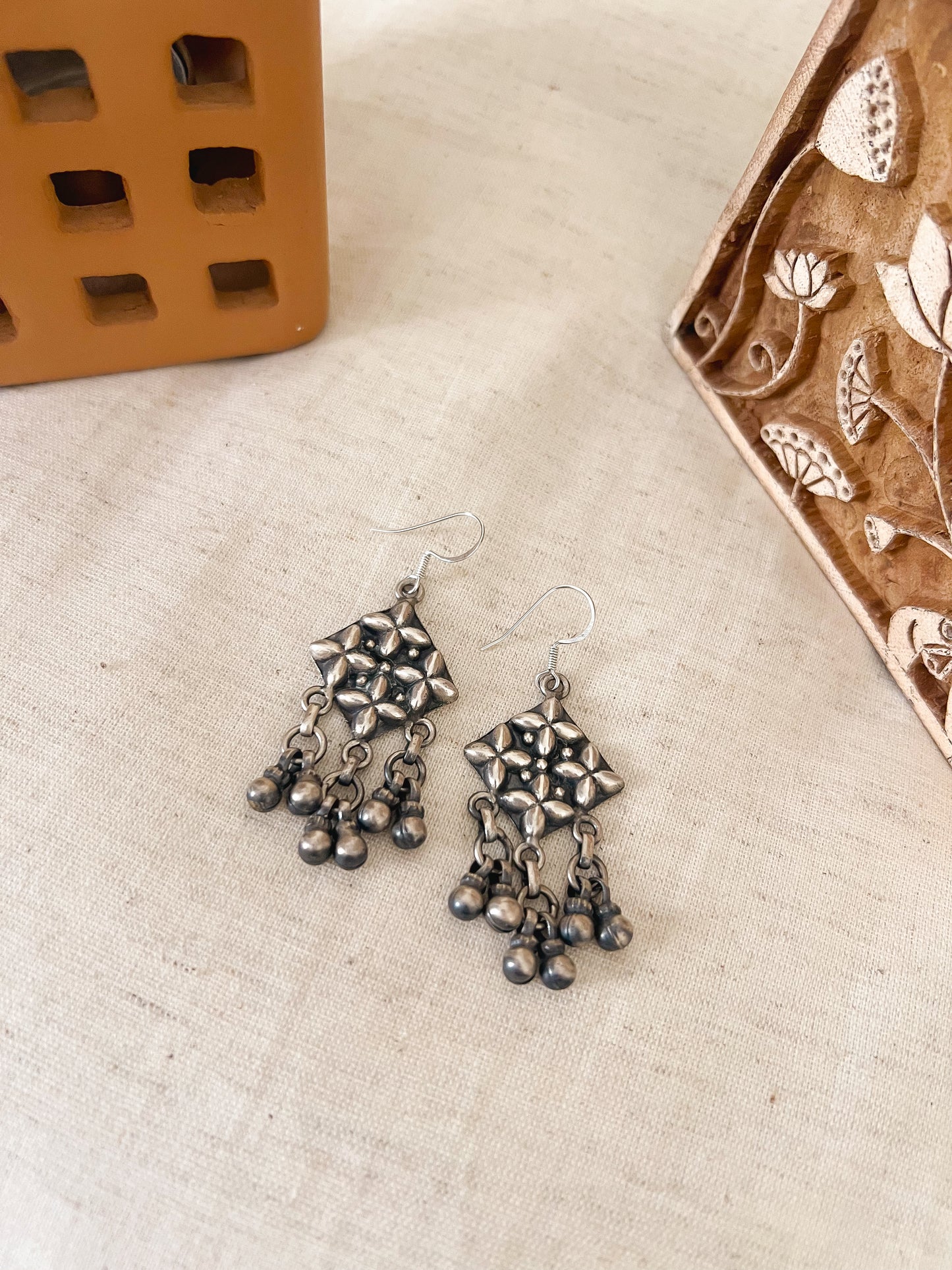 Patang oxidised silver dangler with fish hook