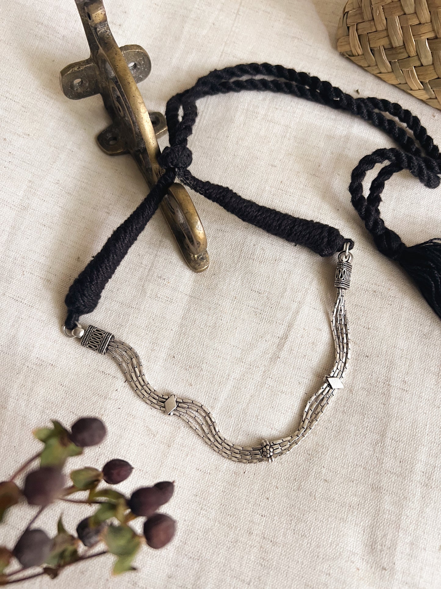 Rati oxidised silver necklace with rope fastening