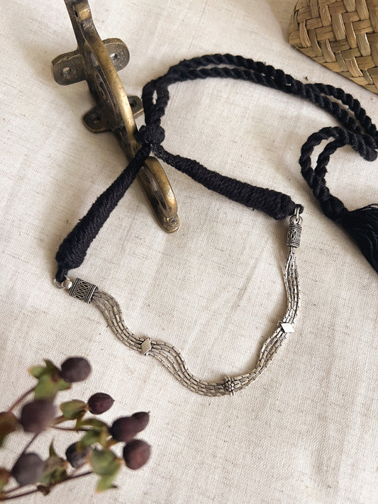 Rati oxidised silver necklace with rope fastening