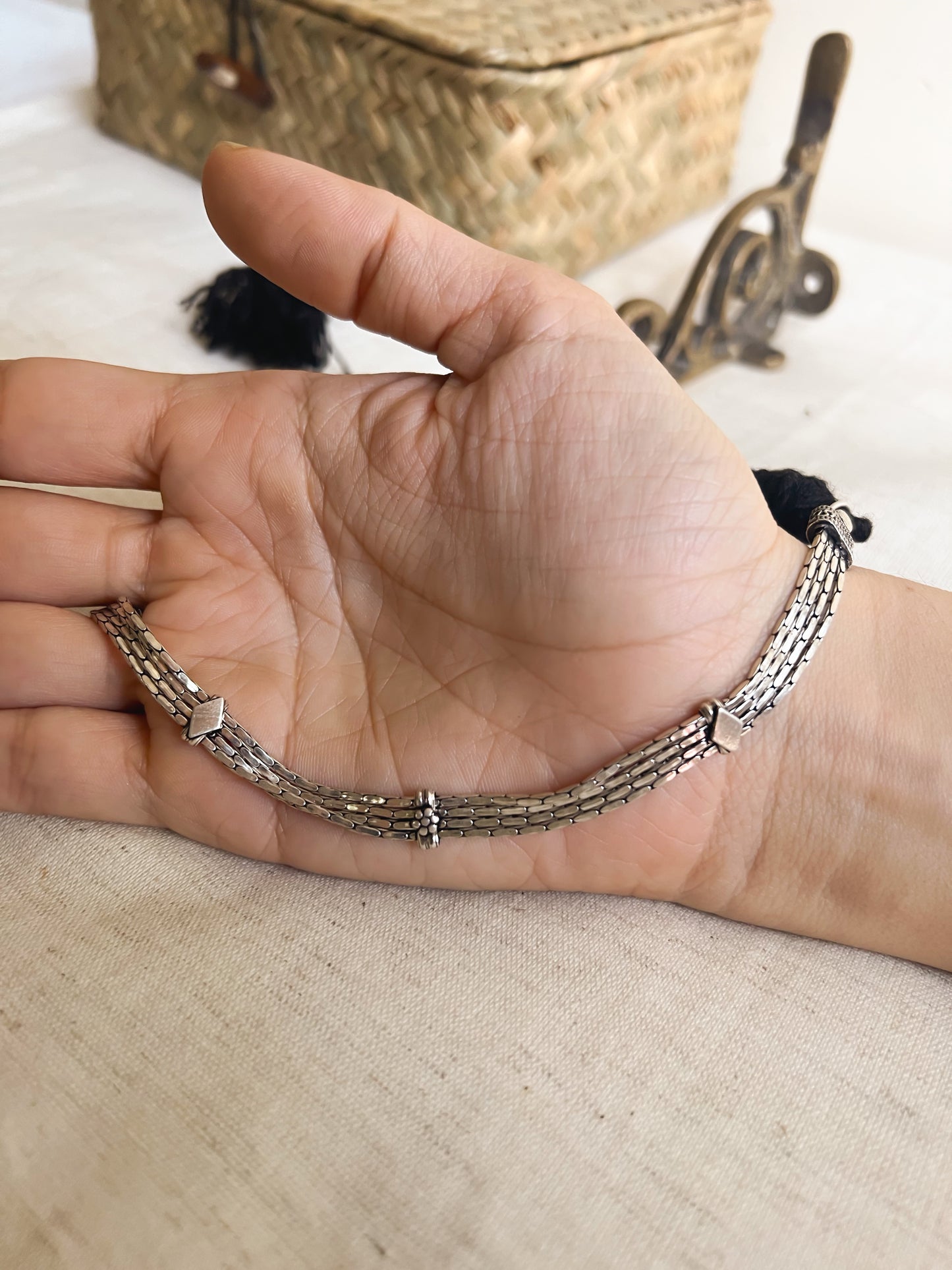 Rati oxidised silver necklace with rope fastening