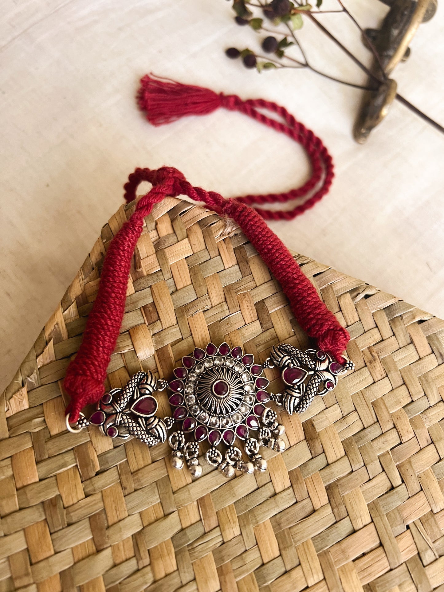 Aloka silver necklace with kundan and ghunghroo detail