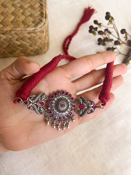 Aloka silver necklace with kundan and ghunghroo detail