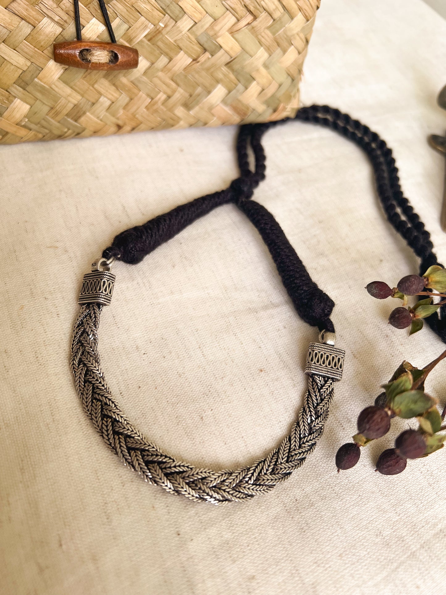 Gatha oxidised silver necklace with rope fastening