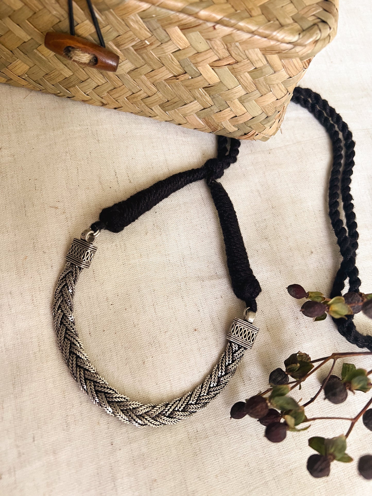 Gatha oxidised silver necklace with rope fastening
