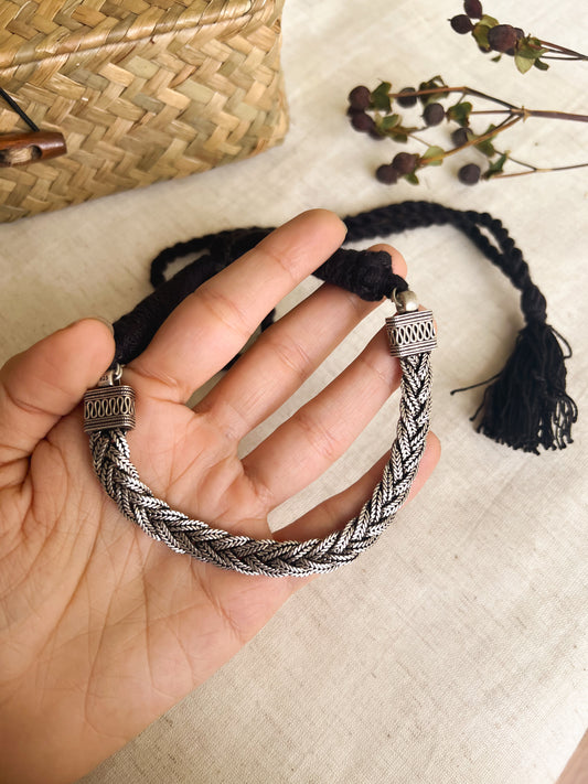 Gatha oxidised silver necklace with rope fastening