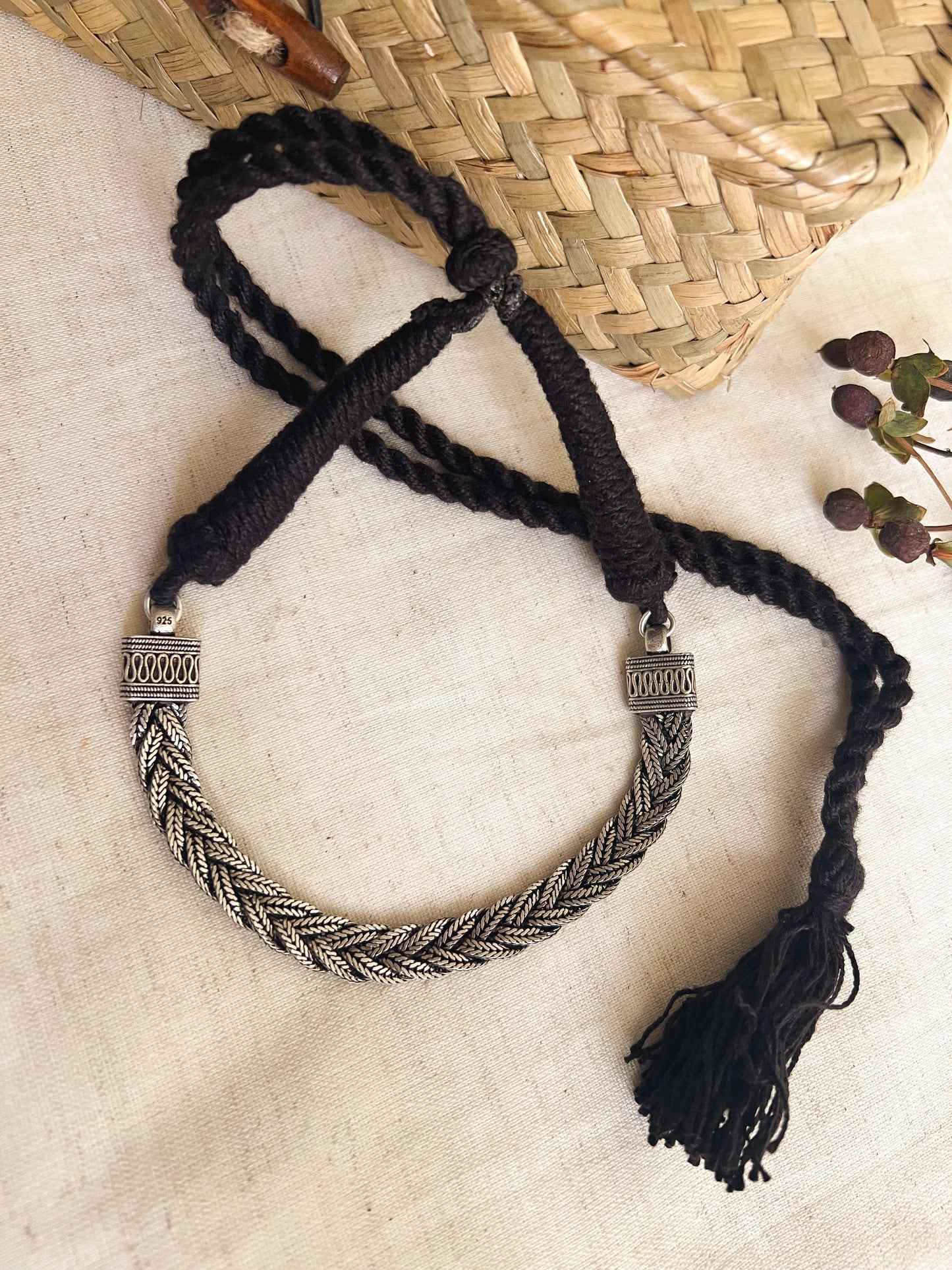 Gatha oxidised silver necklace with rope fastening