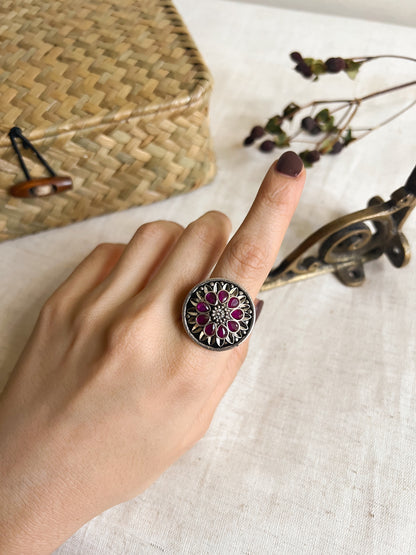 Rooha silver ring with pink onyx (adjustable)