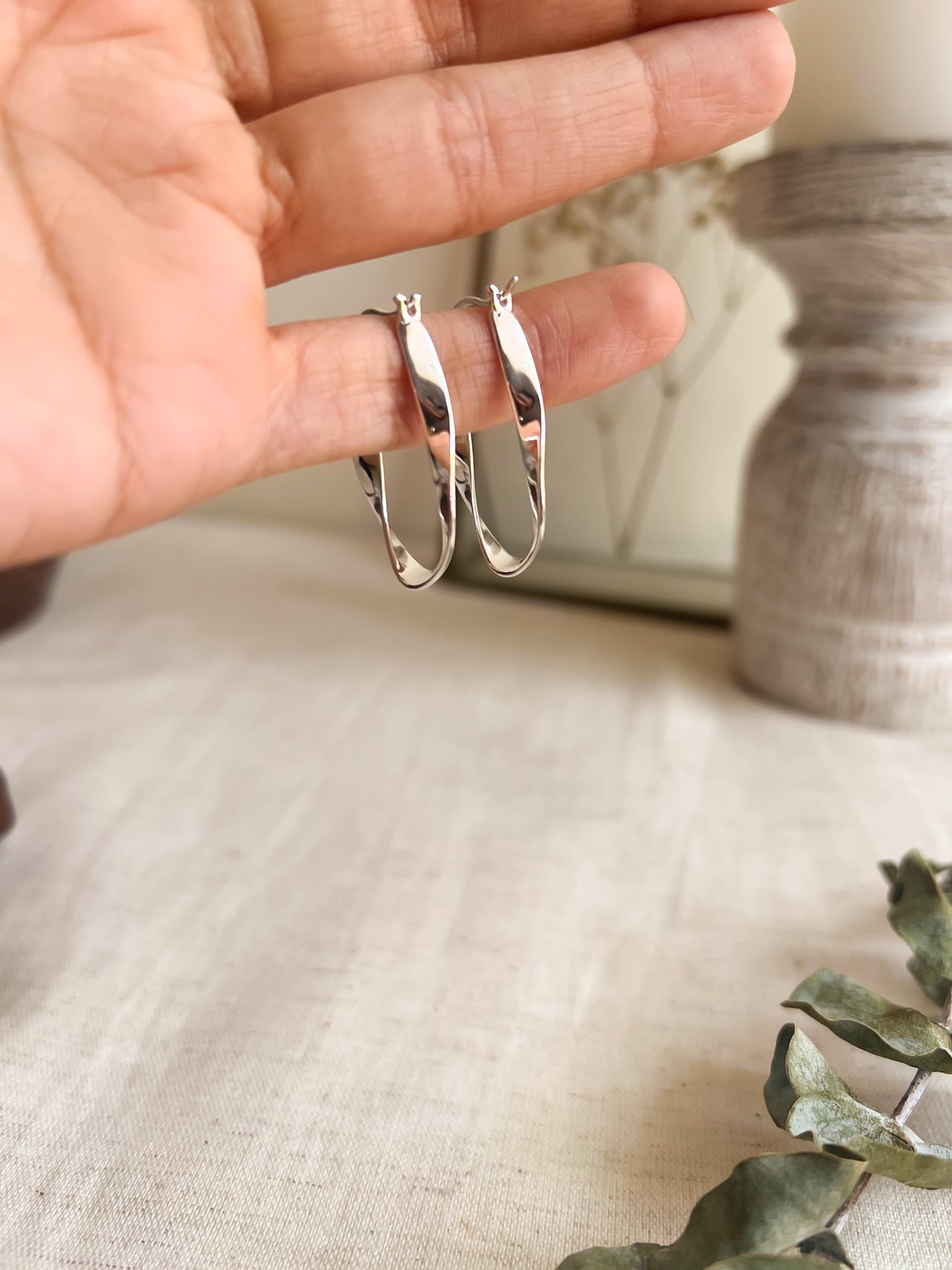 Ebb organic hoops in sterling silver