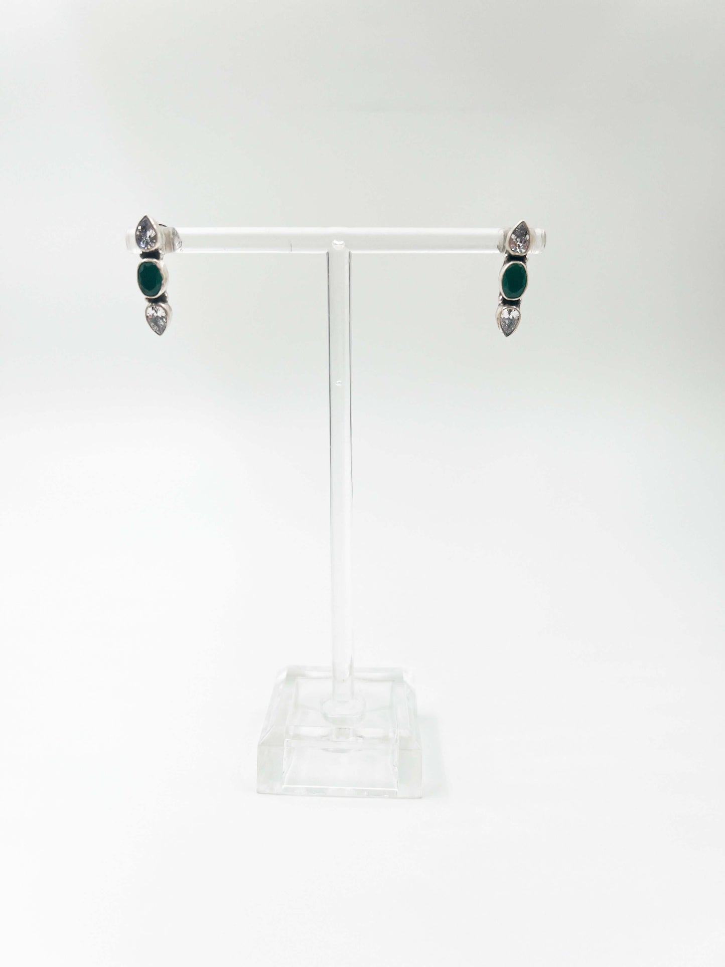Trinetra mini silver studs with emerald stone