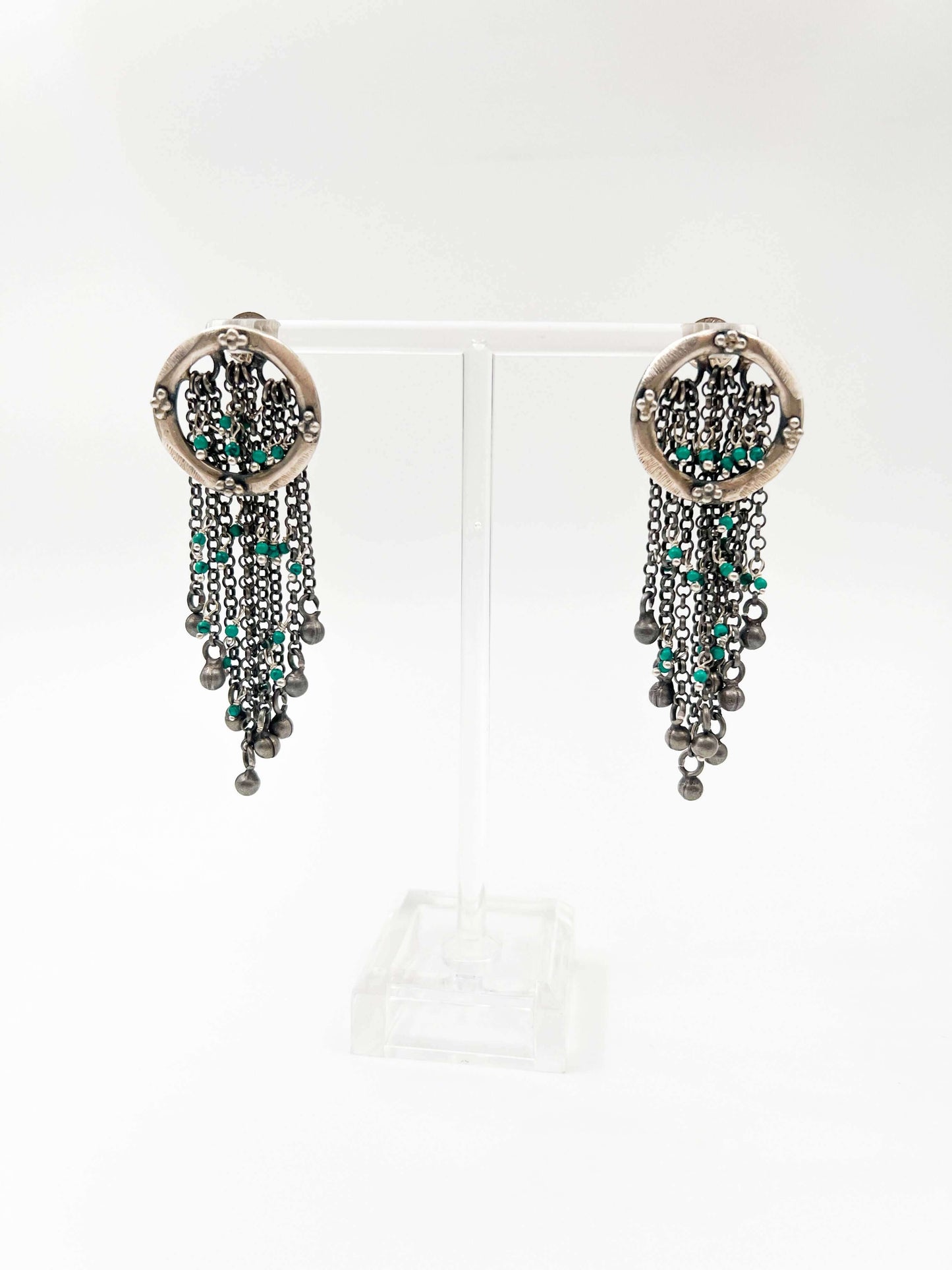 Jharna oxidised silver earring with chain details