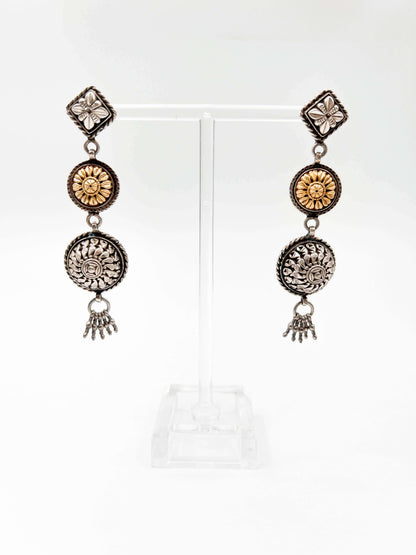 Stupa dual tone danglers in silver with carving