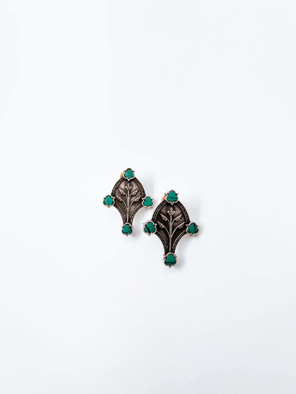 Phuhaar oxidised silver ear stud with turquoise stone