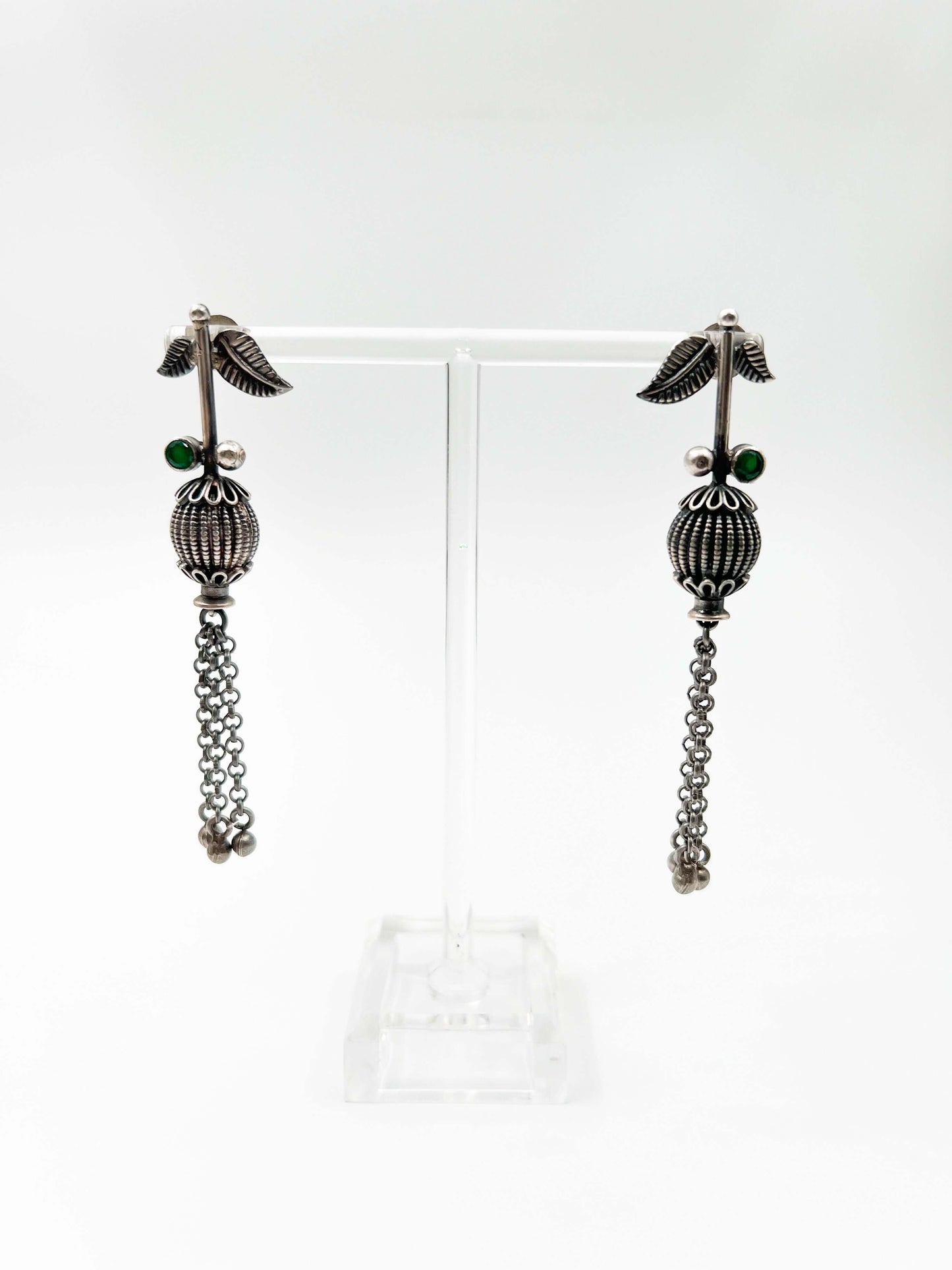 Shriha oxidised silver danglers with chain hangings