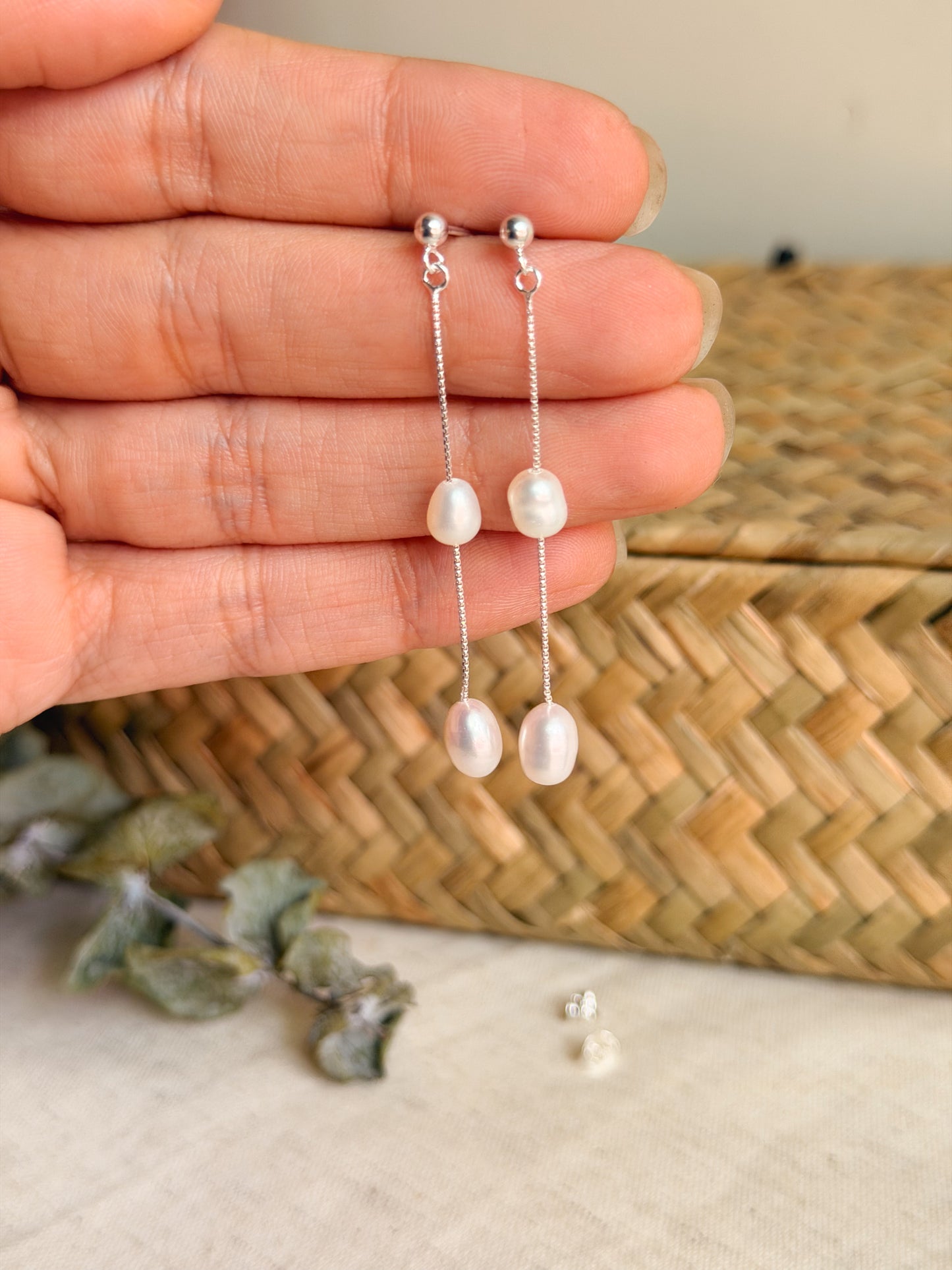 Pearla delicate silver danglers