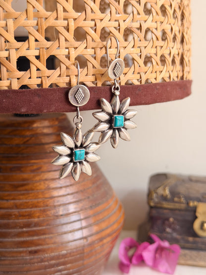 Surajmukhi silver fish hooks with turquoise stone