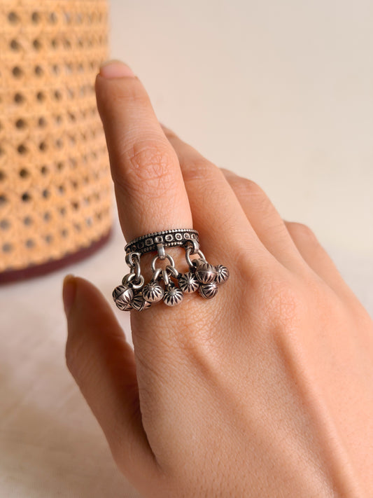 Medha oxidised silver ring with ghunghroo (adjustable)