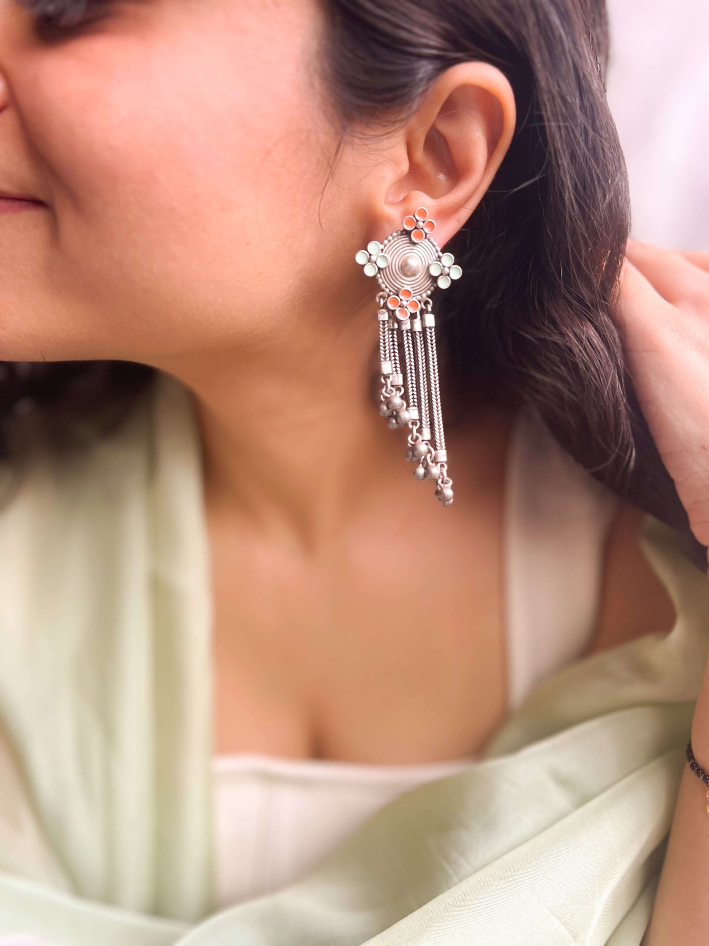 Arohi silver earring with enamel detail