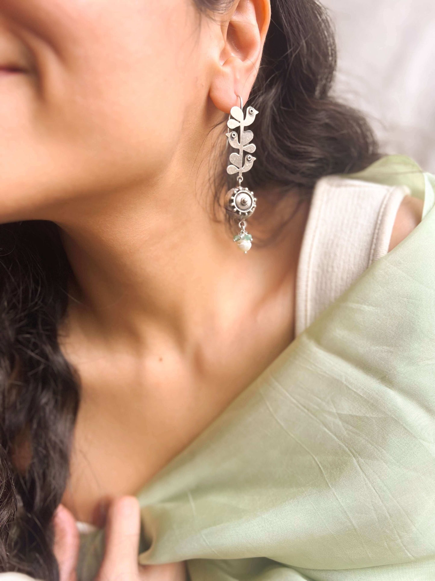 Keerat oxidised silver earring with cluster pearls