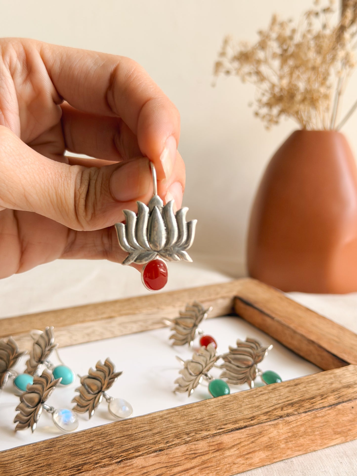 Saroja oxidised silver fish hook danglers (4 color variants)