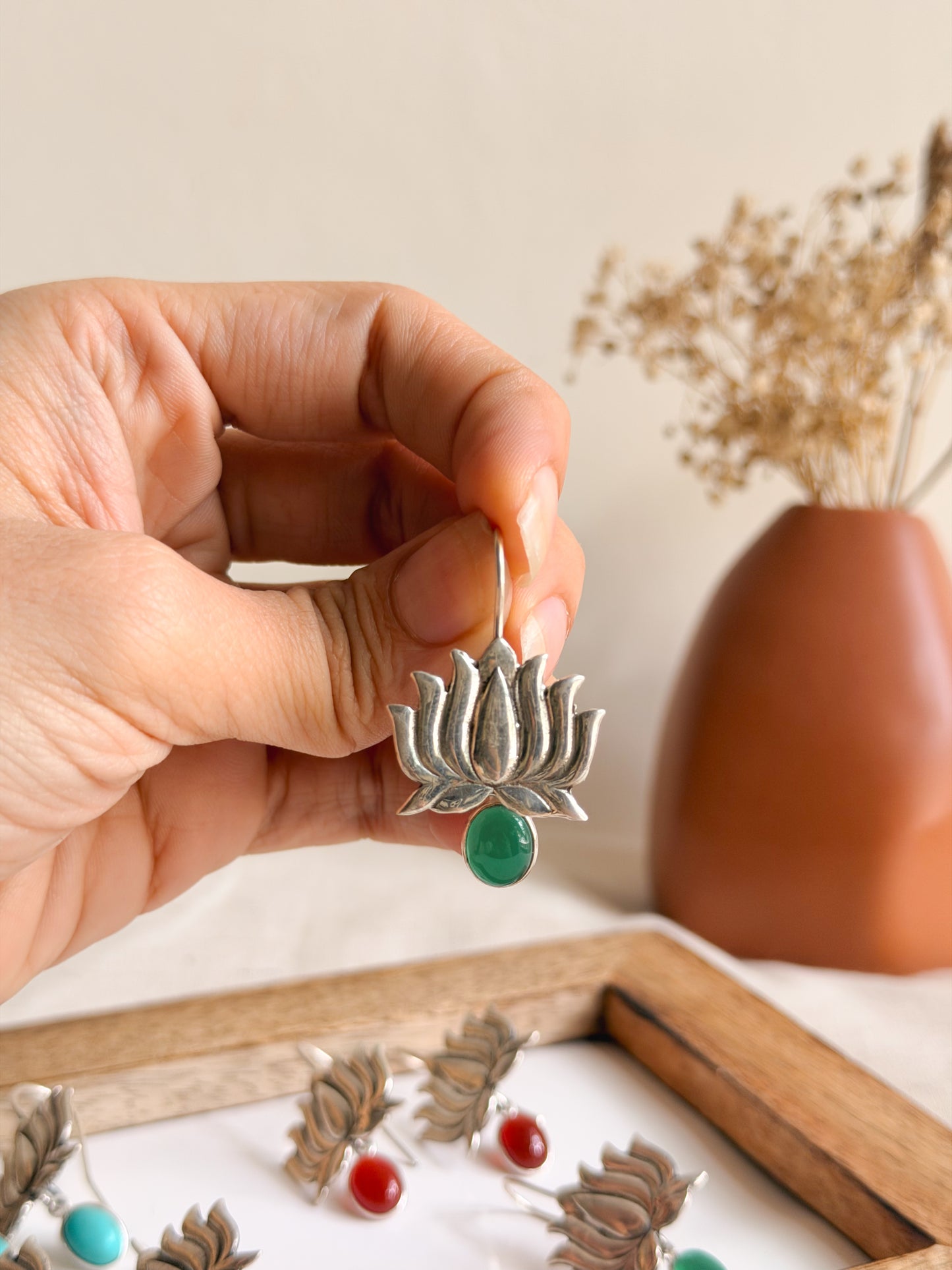 Saroja oxidised silver fish hook danglers (4 color variants)