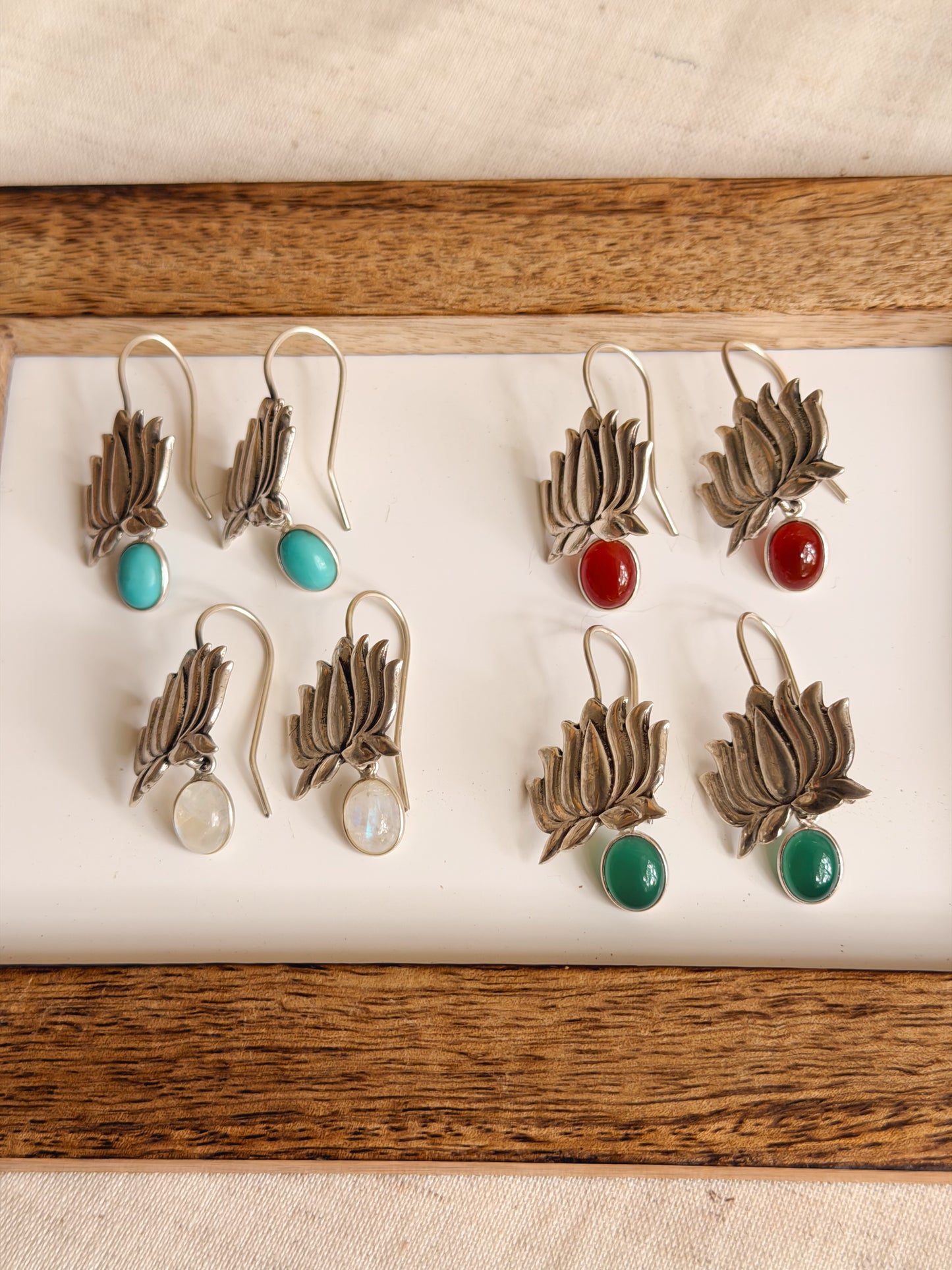 Saroja oxidised silver fish hook danglers (4 color variants)