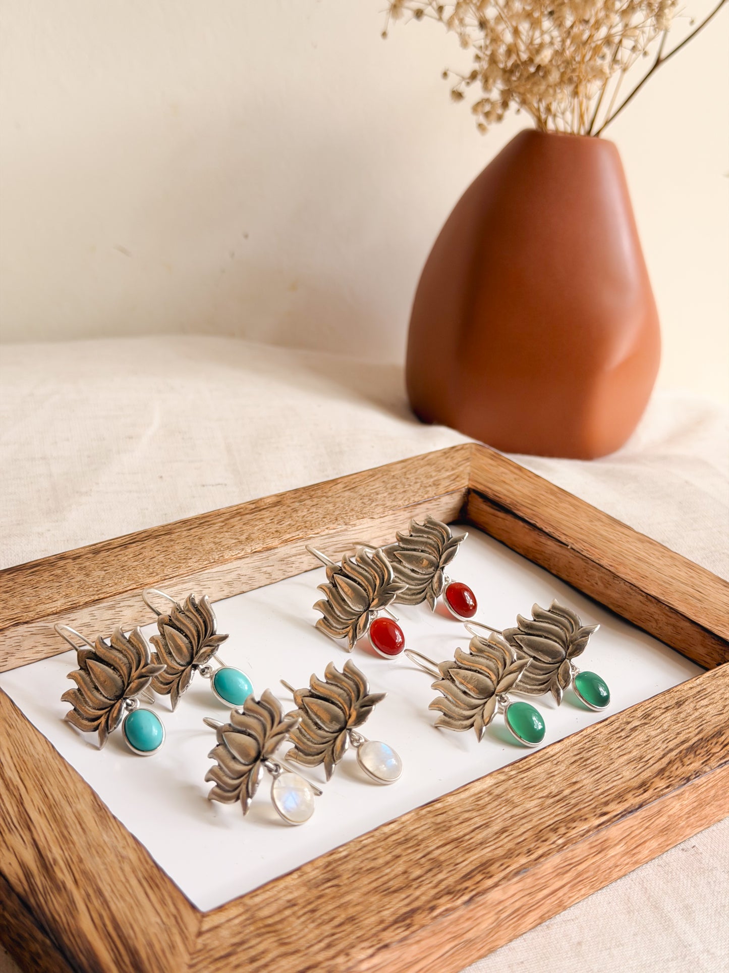 Saroja oxidised silver fish hook danglers (4 color variants)