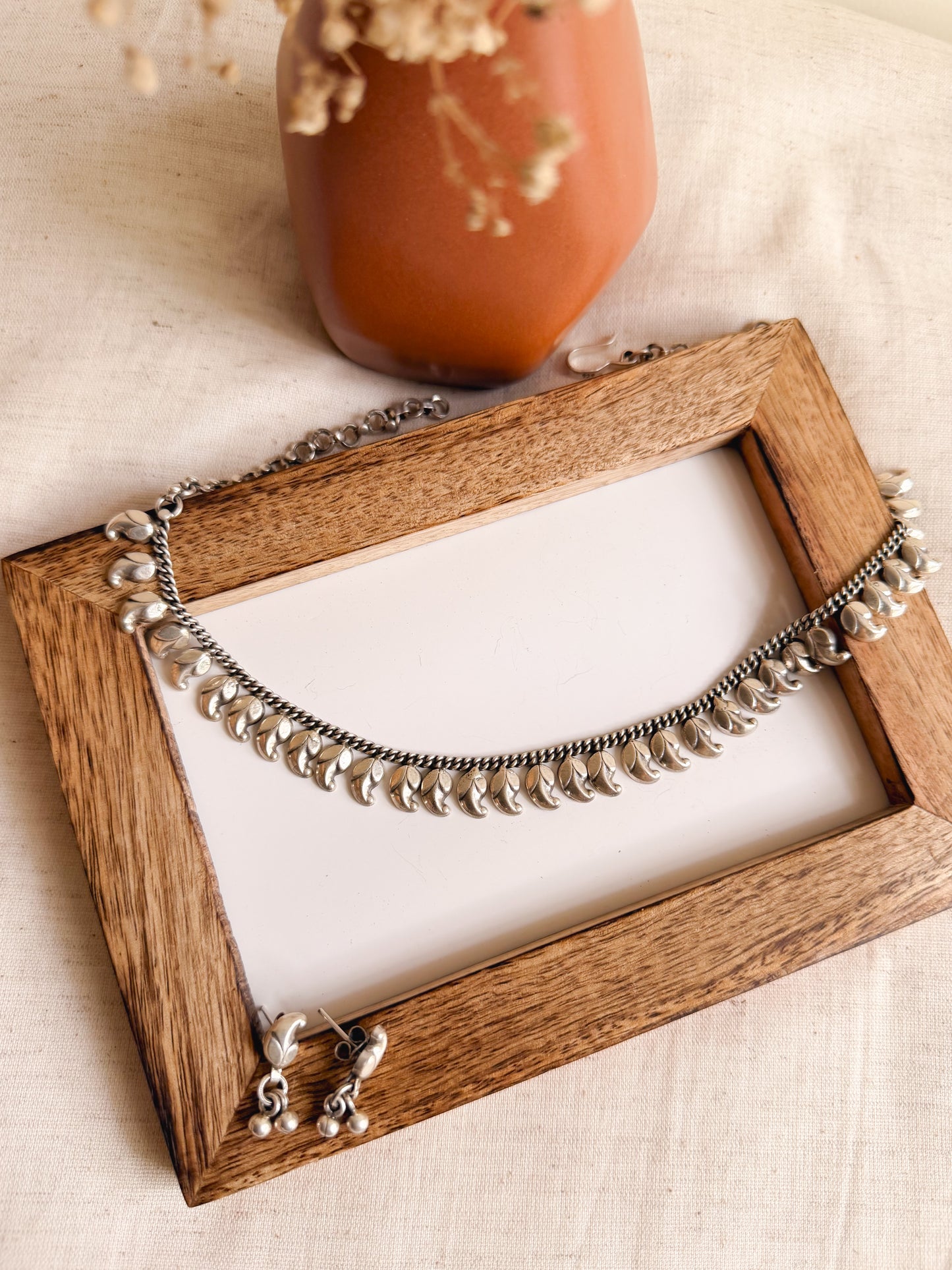 Ambi sterling silver necklace set with hook closure (with earrings)