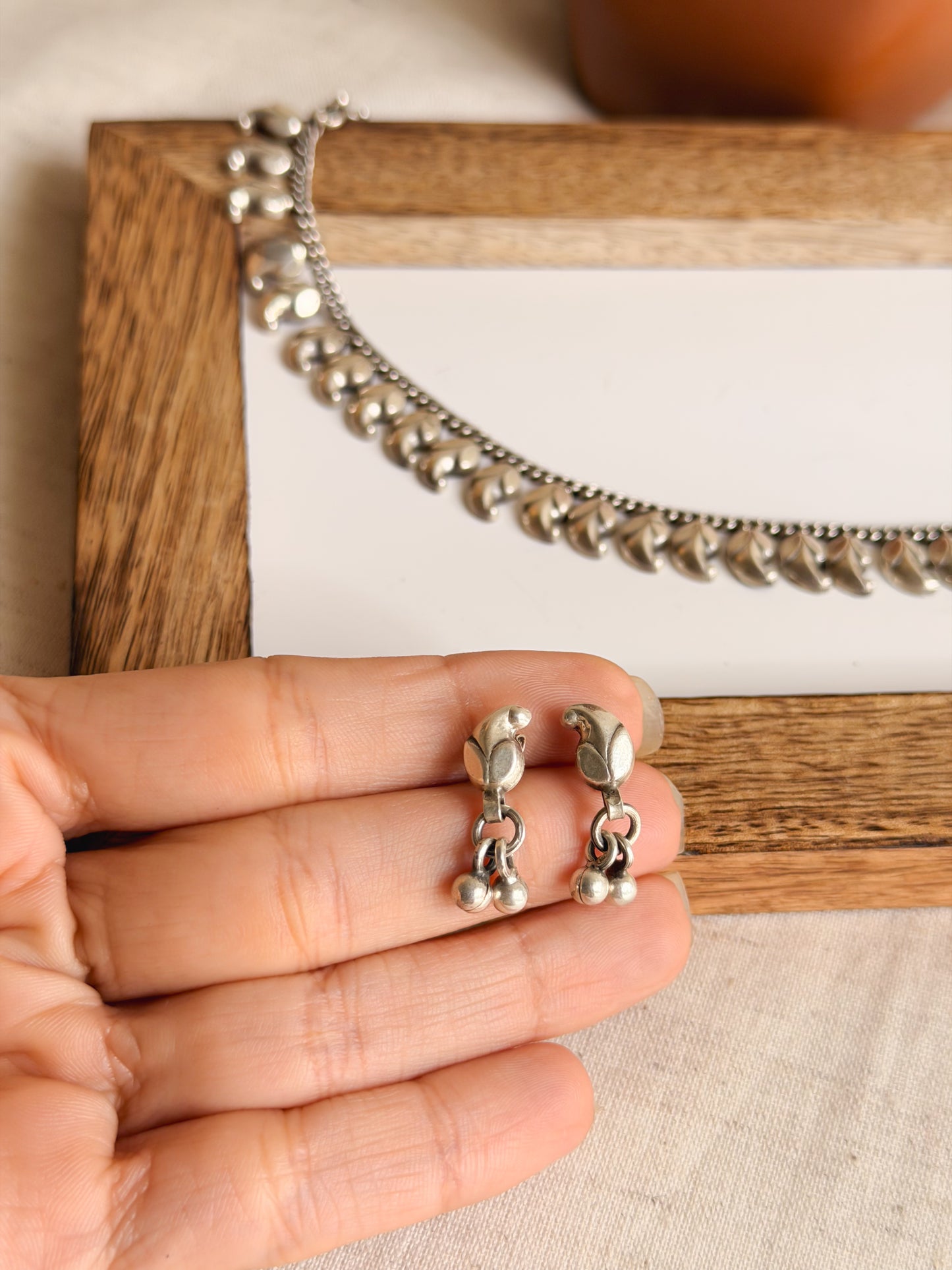 Ambi sterling silver necklace set with hook closure (with earrings)