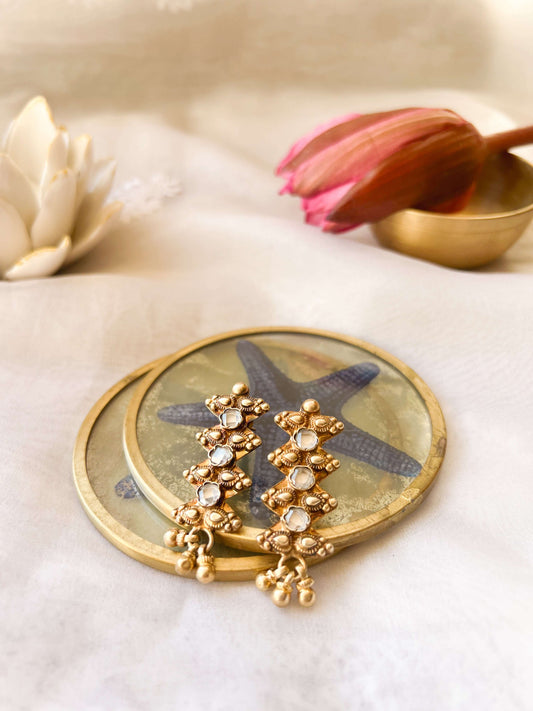 Siara gold plated silver earring with white onyx and ghunghroo